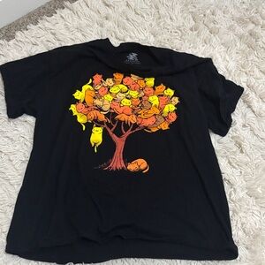 Threadless Black Tee with Colorful Cat Tree Design